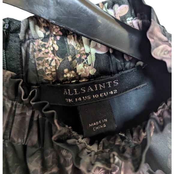 AllSaints Margeaux Floral Pleated Mini Dress Black Multicolor – Size 10 - Picture 6 of 7